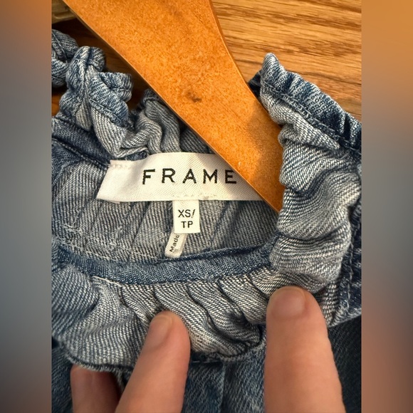 FRAME Ruffle Denim Sleeveless Top in Joanie Size XS - Picture 7 of 10